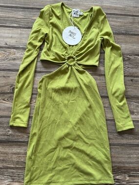 Princess Polly dress v neck Lime green Cutout sides Ribbed Mini Ayrton stretch 2